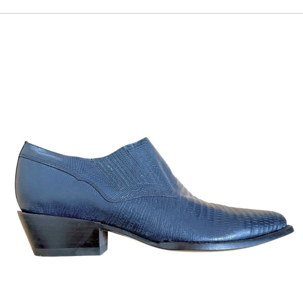 Mezcalero Mexico Made Embossed Leather Western Leather Booties in Blue 10EE